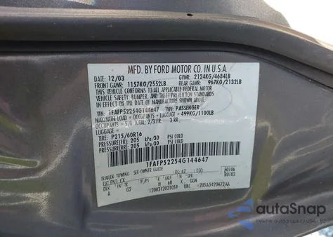 2004 Ford Taurus Lx from USA, damaged, VIN 1FAFP52254G144647